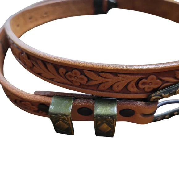 Justin Size 26 Brown Tooled Floral Top Grain Cowhide Leather Western Belt - Picture 3 of 7
